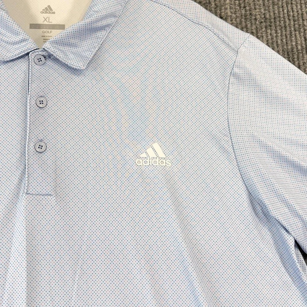 Adidas Polo Shirt Mens XL Blue Micro Dot Golf Performance Stretch Lightweight